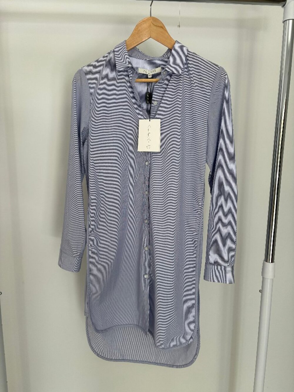 ALEXIS Lieve Blue & White Pinstripe Shirt Dress NWT